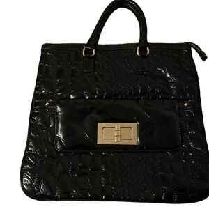Vera Wang Elegant Black Crocodile-Embossed Handbag